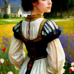 Beautiful Vintage Style Peasant Girl Painting