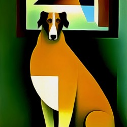 Abstract Vintage Style Mid Century Modern Surreal Dog Painting