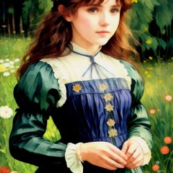Cute Victorian Country Girl with Flowers in Her Hair Painting