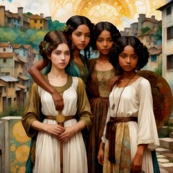 Beautiful Girls Multi Ethnic Best Friends in Village Painting