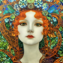 Portrait of Beautiful Woman in Vintage Tiffany Stained Glass Style