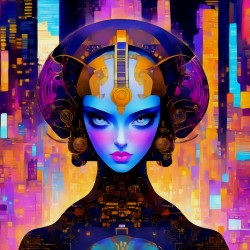 Colorful Abstract Futuristic Sci-Fi Cyberpunk Fantasy Woman Painting