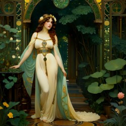 Art Nouveau Goddess in Enchanted Garden – Vintage Fantasy Woman Fine Art Print