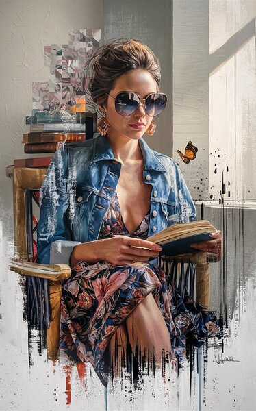 Modern Elegance: Woman Reading in Artistic Composition by I R