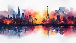 Watercolor skyline of Paris france   ar 169   sty
