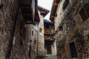 An old stone and rock village with houses still standing in the 