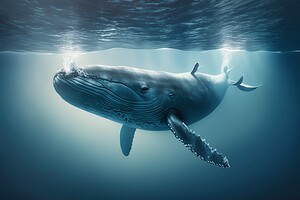 Blue whale swimming near the surface. AI generative.