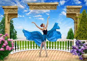 Ballerina. Dancing woman. The girl dancing on the balcony