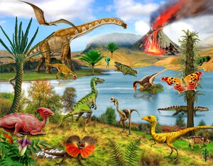 Picture with Dinosaurs for home decor gift for boy friend Jigsaw Puzzle