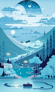 mountains forest river mountain landscape in blue colors  6 in collection