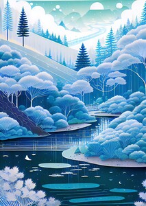 Watercolor painting in blue pastel calm colors for interior design and decoration 