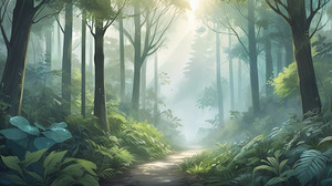 Tranquil Reflections: A Sunlit Path Through the Mystical Rainforest