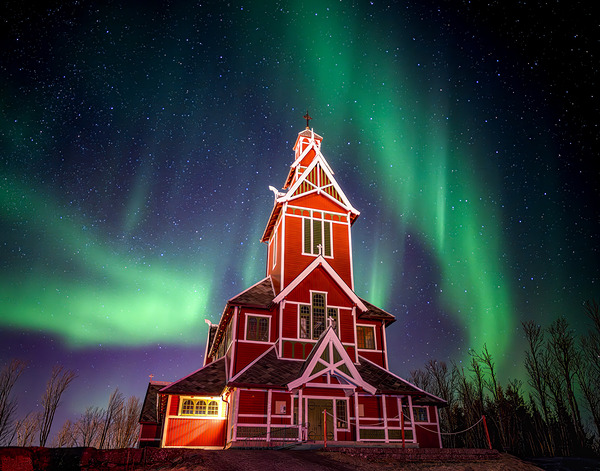 Northern Lights over Buknes Church Print
