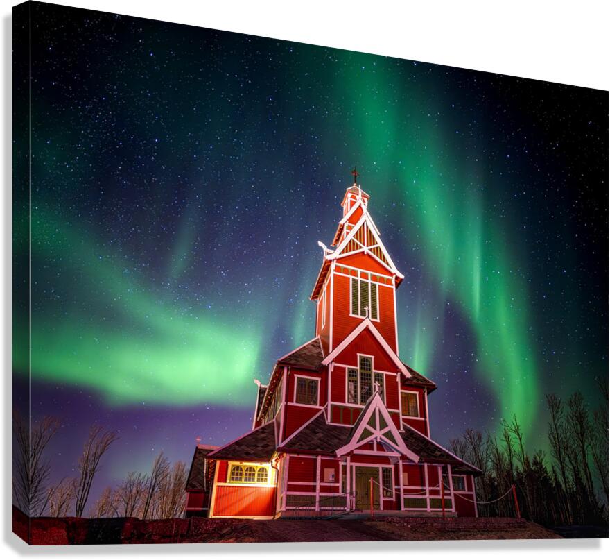 Northern Lights over Buknes Church Canvas Print