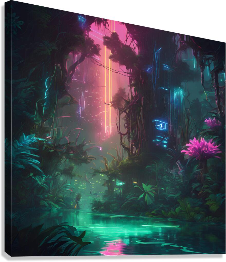 A neon-lit jungle 1 Canvas Print