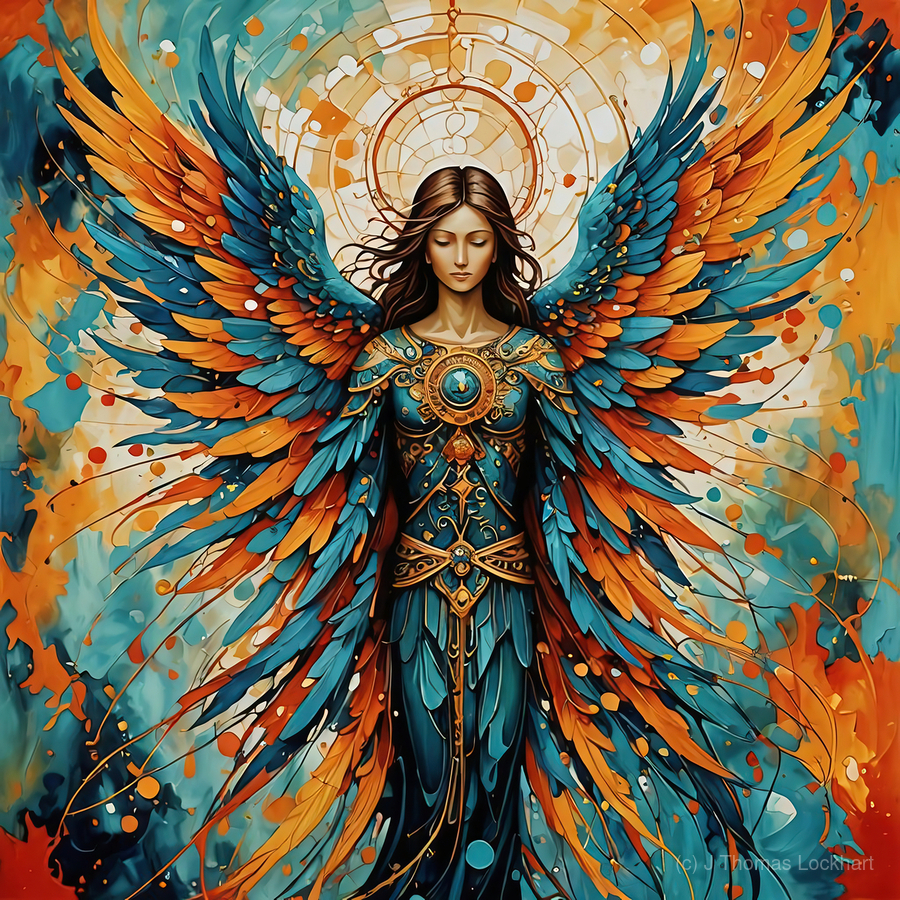 Angel with Phoenix Wings 3 by J Thomas Lockhart Wall Art