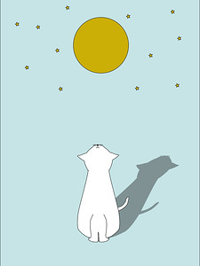 cat moon stars kitten cute flat