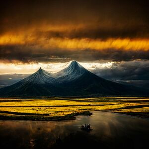landscape mountains peaks sunset