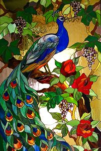 peacock flowers stained glass
