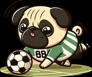 pug cartoon soccer football ball