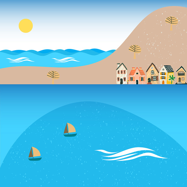 coast beach sea water mountains Print