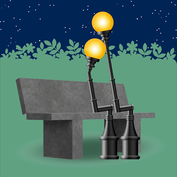 lanterns lamp posts park bench Print