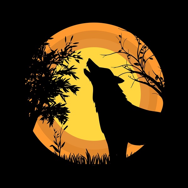 wolf moon wild grass animal birds Print
