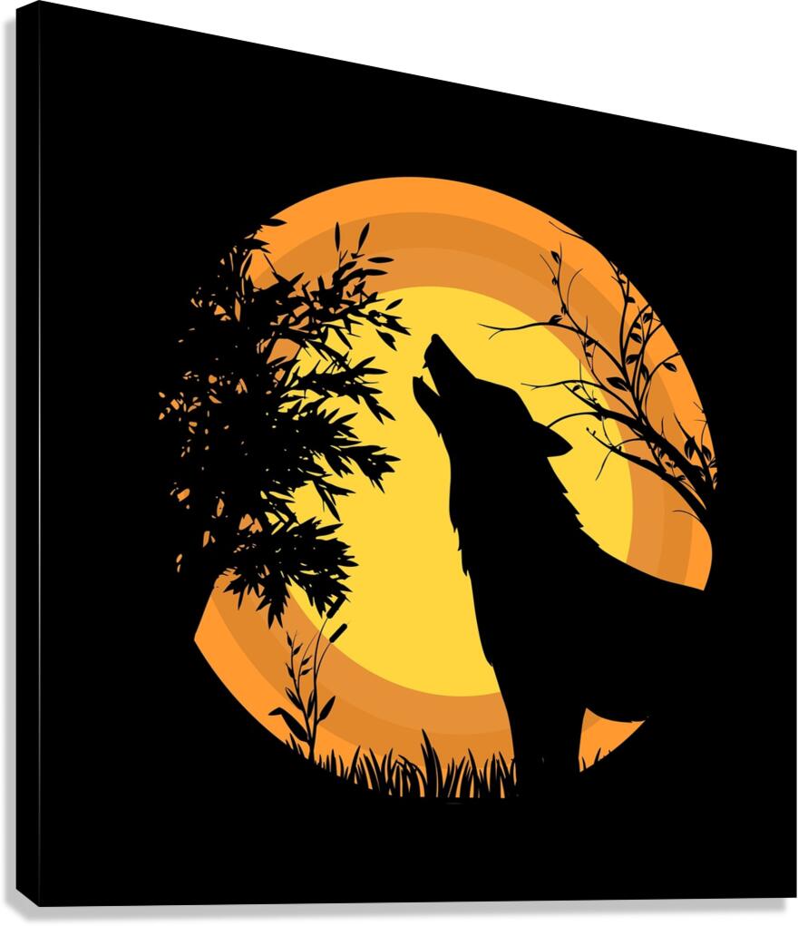 wolf moon wild grass animal birds Canvas Print
