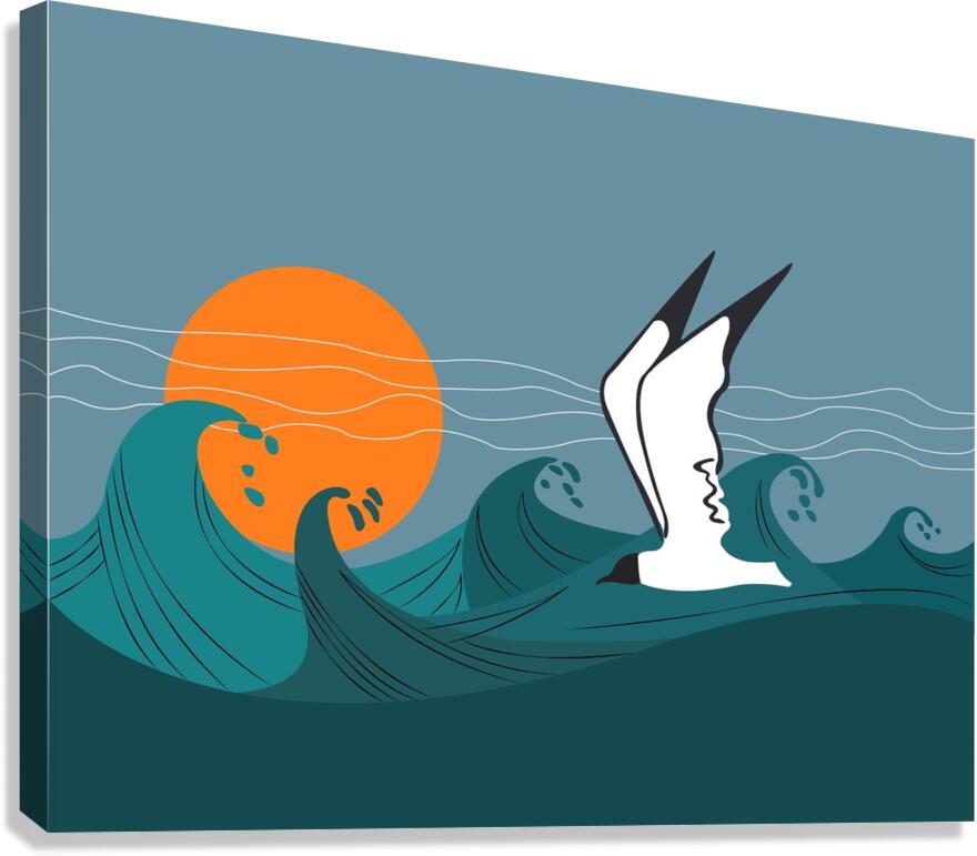 seagull sea storm waves Canvas Print