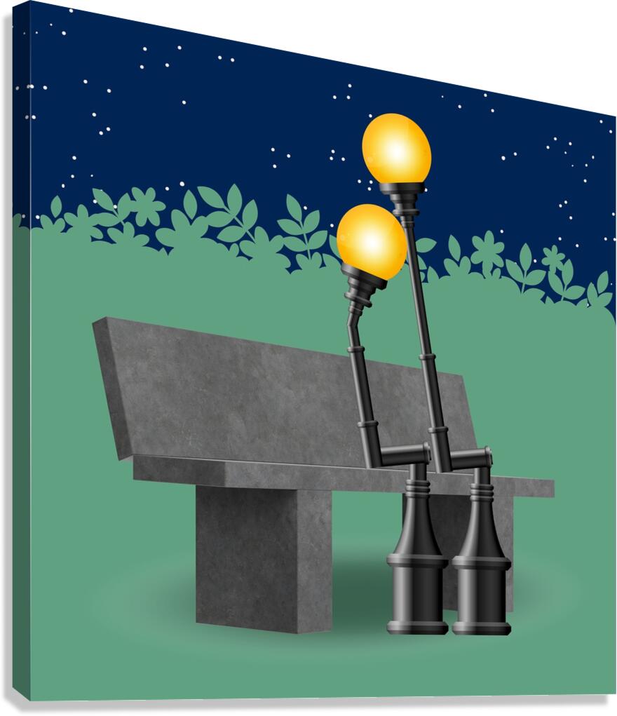 lanterns lamp posts park bench Canvas Print