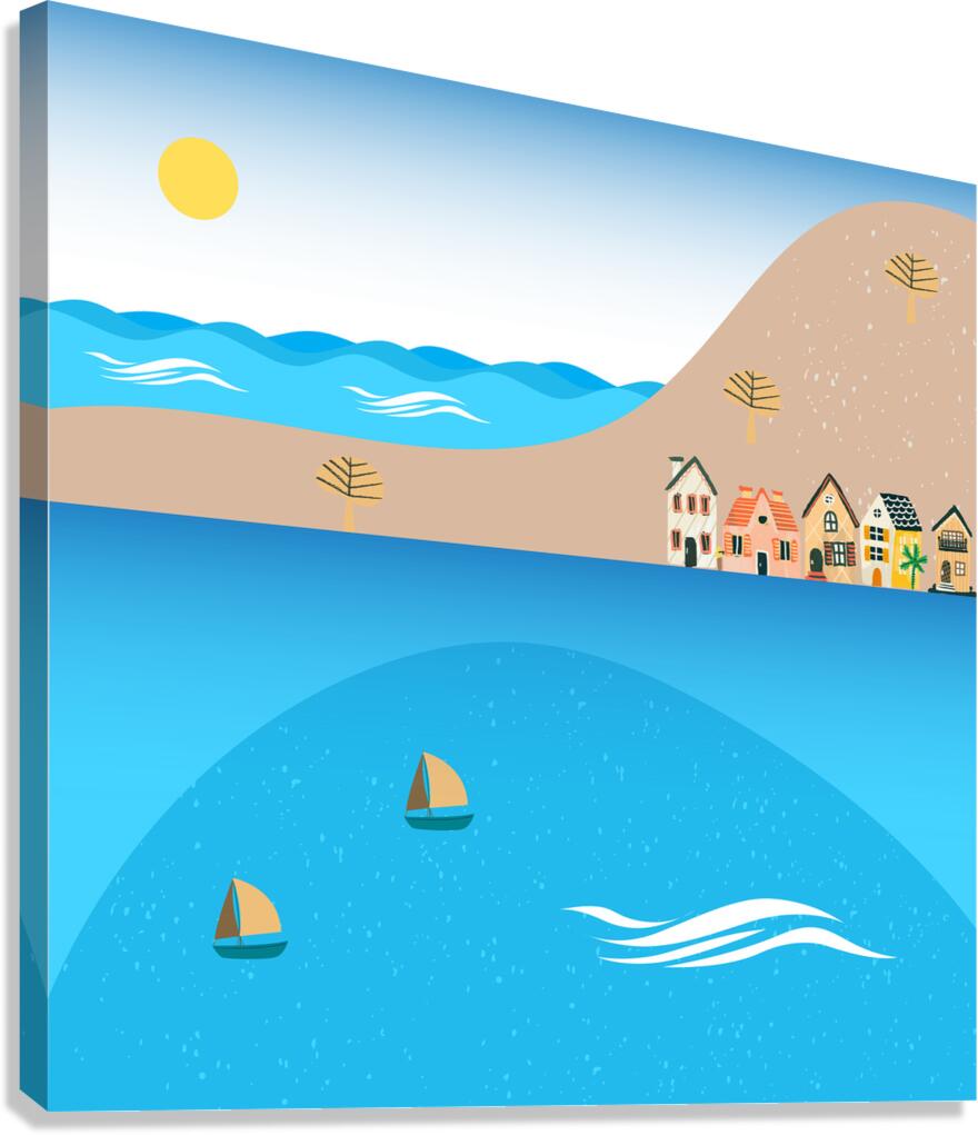 coast beach sea water mountains Canvas Print