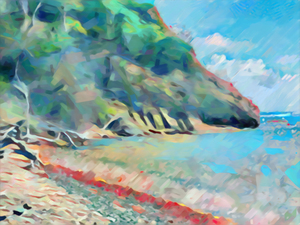 Cliff and Red Pebbles seaside