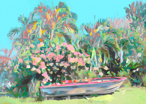 Fishermans Boat Bougainviliers and Palms