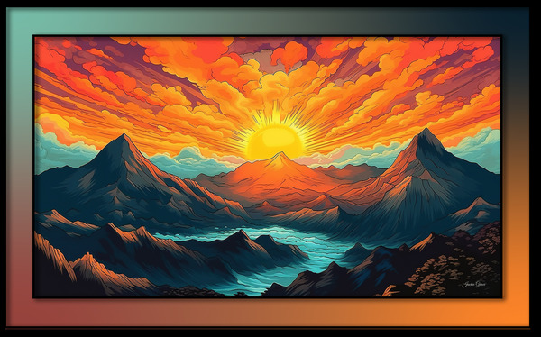 Sunset River Cartoon Print