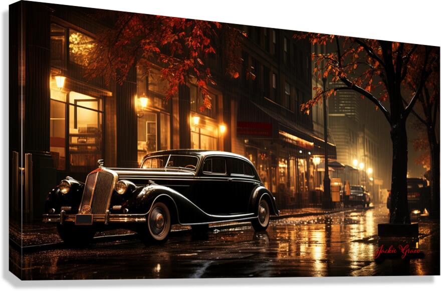 Night Fall Vintage Car Scene 1 Canvas Print