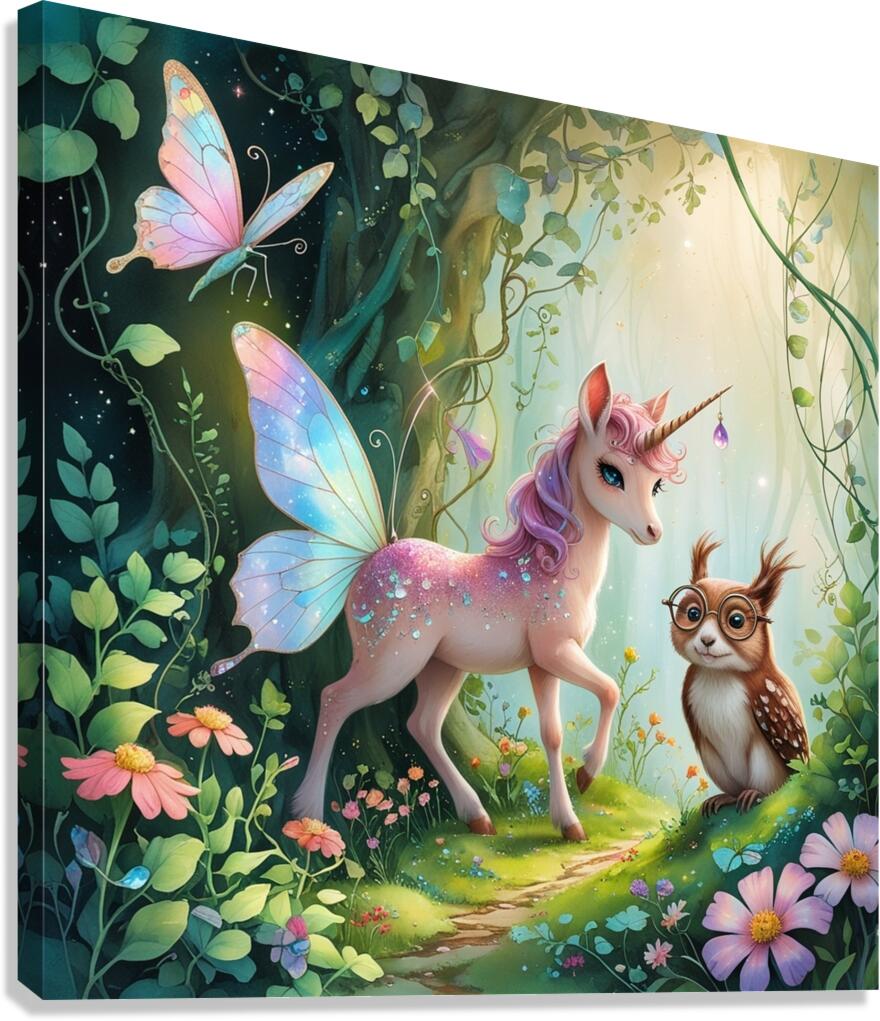 Unicorn Owl and Butterfly Canvas Print