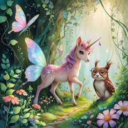 Unicorn Owl and Butterfly