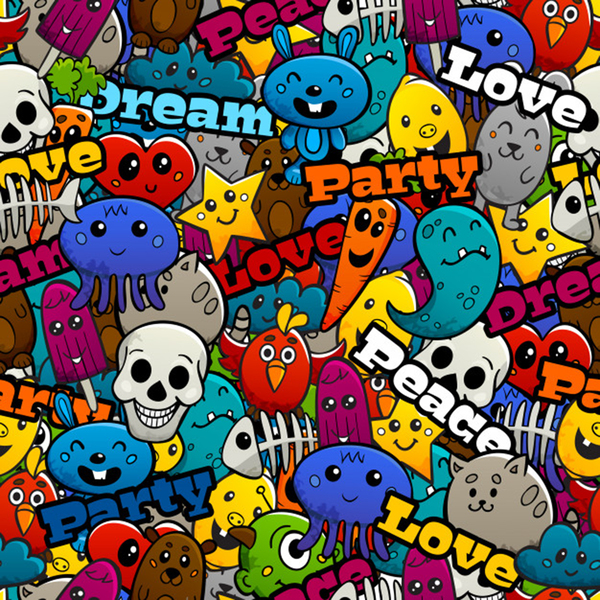 graffiti characters seamless pattern Print