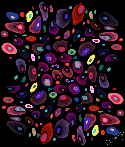Joyful Mosaic of Vibrant Pebbles Print - Abstract Art Print by Corina Ioana