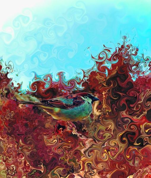 The Little Bird and the Sunrise - Tropical Art Print Print