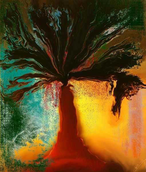 Sunset Solace and the Majestic Tree - Happy Art Print by Corina Ioana