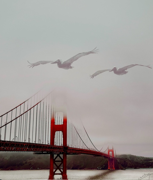 Enigmatic Crossings - Vintage Golden Gate Bridge Art Print Print