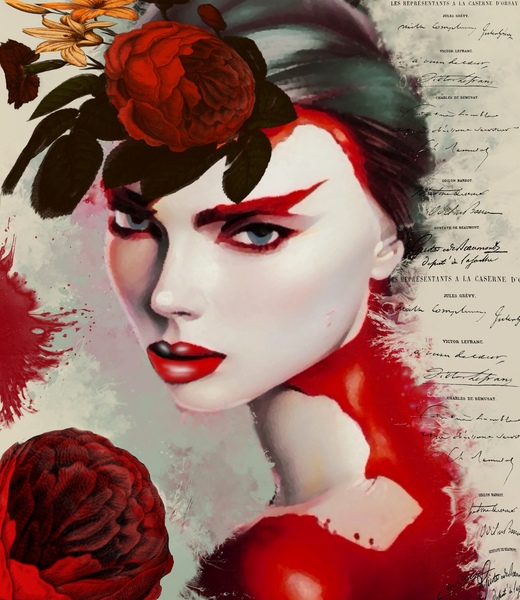 Femme Fatale Blooms - Vintage Art Print by Corina Ioana