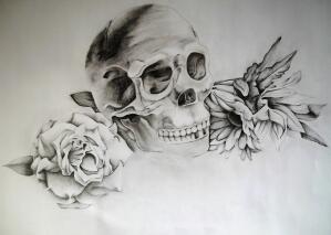 skull and flowers