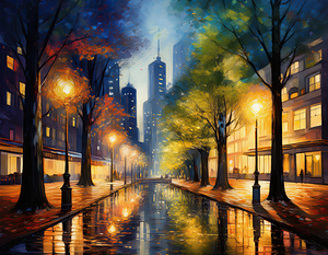 Night Reflection in the City - GIA2401-0384-OIL