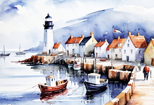 Warm Harbor with Lighthouse - GIA2401-0371-WAT