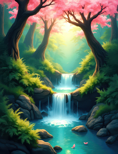 Waterfall among cherry trees - GIA2401-0387-ILU