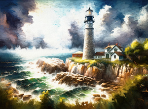 Rough sea at the lighthouse - GIA-2309-1081-OIL