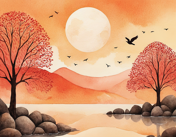 Japanese Watercolor Autumn Sun   GIA2501 0436 ILU Print