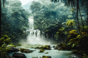 nature landscape forest  trees waterfall river 1.